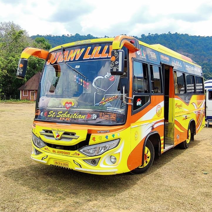 Mini bus parked below the Western Ghats